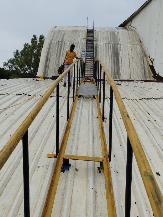 Providing Walkway Ladder throughout the Roof Area for Approach and Roof Sheet Works at UHV Lab Rooftop in R&D Lab Complex - Project Photograph